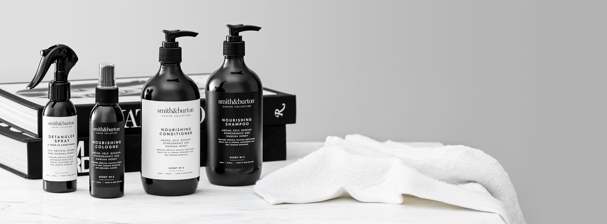 selection of nourishing dog grooming products